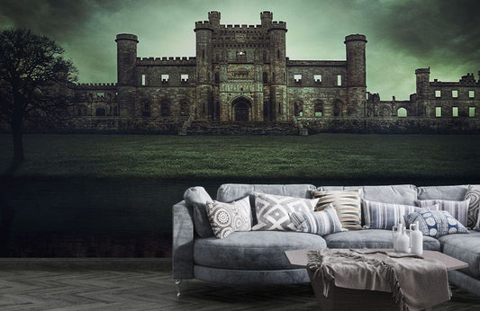 Wallpaper mural featuring a landscape of Lowther Castle and Gardens, ideal for use in the living room