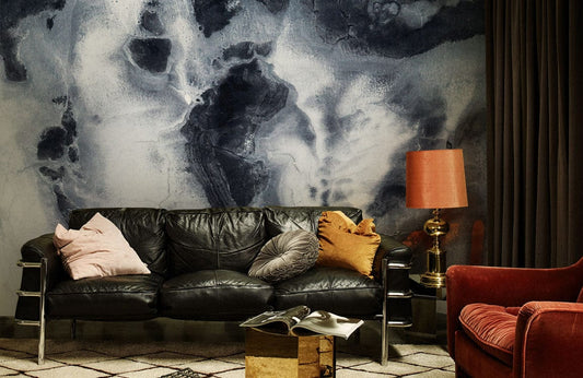 Wallpaper mural featuring melting ink paint for use as decoration in the living room