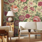 Wallpaper mural featuring moonflowers and petunias, perfect for decorating the living room.