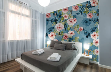 Elegant Blue Floral Blossom Mural Wallpaper