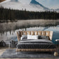 Wallpaper mural featuring mountains and distant landscapes, perfect for decorating a bedroom.