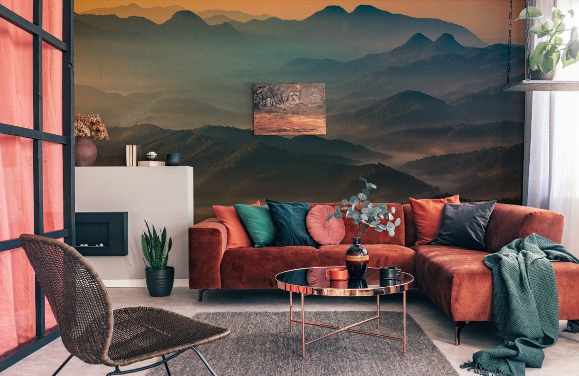 Wallpaper Mural for Living Room Decoration Featuring Mountains Looking Out Over Landscapes