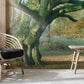 Wallpaper mural featuring a nature scene bathed in sunshine for use in decorating the hallway.