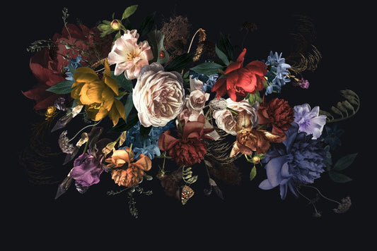 A wall mural of a bouquet of night roses that can be used in interior design