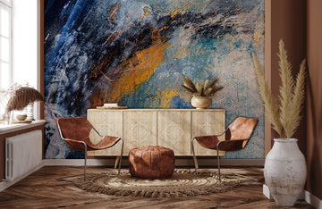 Abstract Artistic Blue Orange Mural Wallpaper