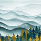 Wallcovering with a mural depicting Ombre Ink Mountain Waves for Interior Design