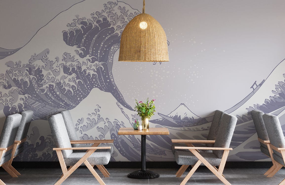 Pastel Blue Waves Wallpaper Mural for Dining Room