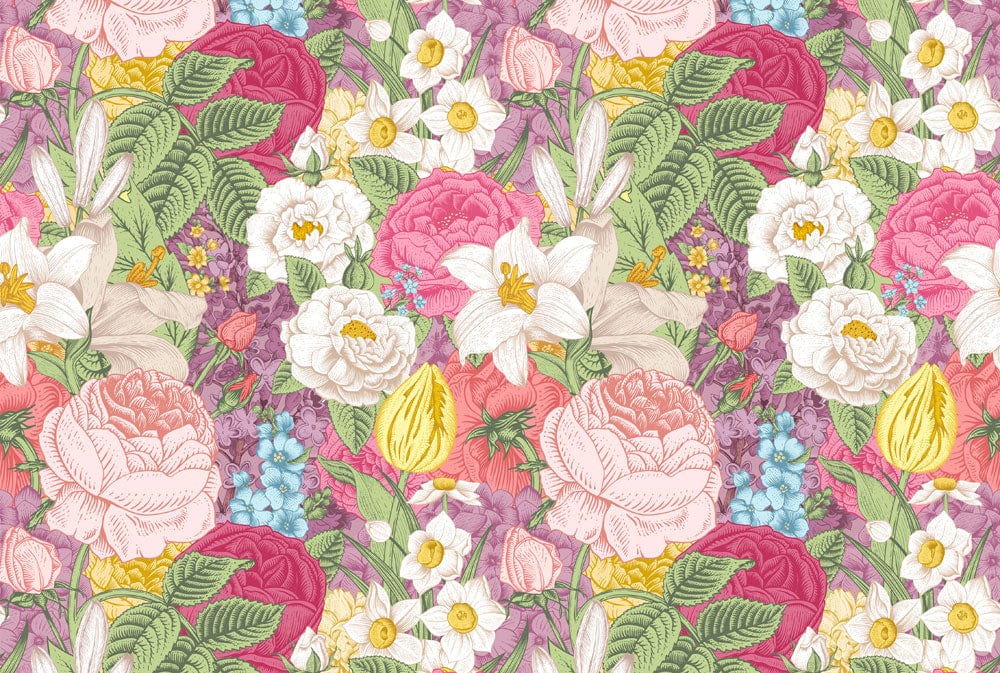 Vintage Lush Springtime Garden Blossoms Mural Wallpaper