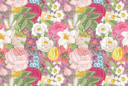 Wallpaper mural for home decoration featuring a pastel version of the prosperous flower design.