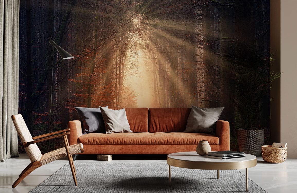 Wallpaper Mural for Home Decoration Featuring a Path in the Forest That Leads to Optimism