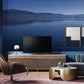 Wallpaper mural featuring tranquil lake scenery for the living room's decor.