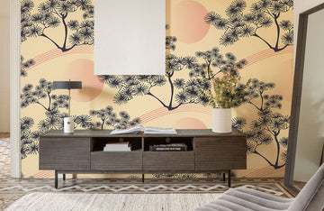 Pink Botanical Tree Mural Wallpaper