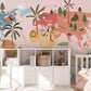Wallpaper mural featuring a pink animal map for use in decorating a child's room