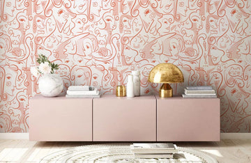 Abstract Pink Faces Art Mural Wallpaper