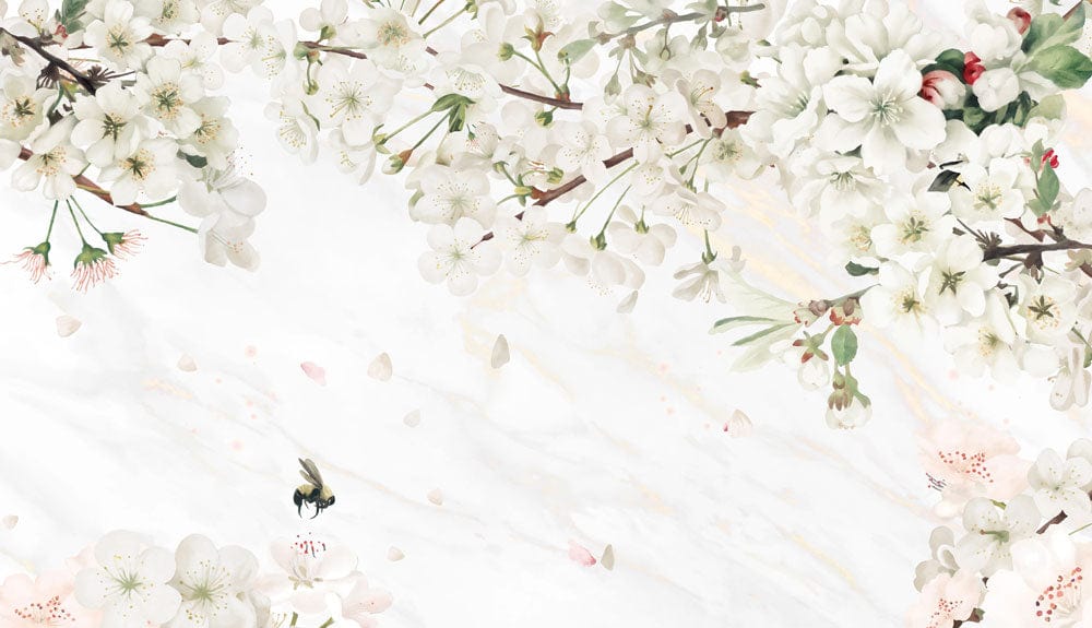 Cherry Blossom Marble Texture Mural Wallpaper