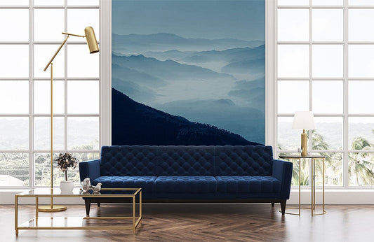 Wallpaper Mural of Rolling Misty Mountains for Use in Decorating the Living Room