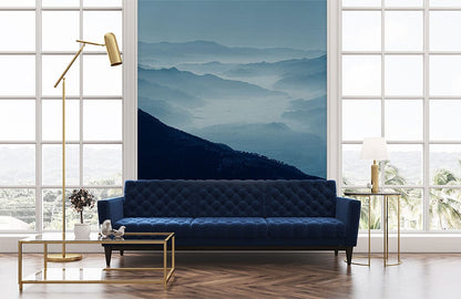 Wallpaper Mural of Rolling Misty Mountains for Use in Decorating the Living Room
