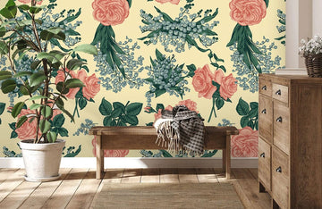 Vintage Rose and Berries Pattern Wallpaper Mural