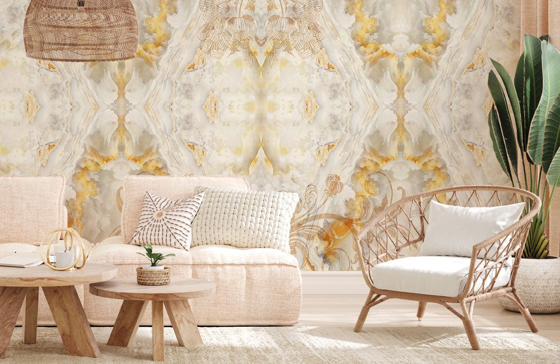 Decorate your living room with this royal platinum marble wallpaper mural.