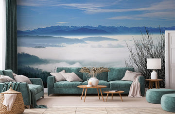 Serene Mountain Mist Landscape Mural Wallpaper