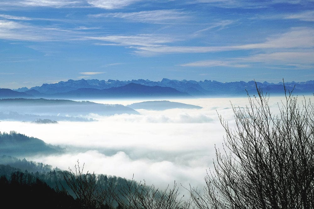 Serene Mountain Mist Landscape Mural Wallpaper
