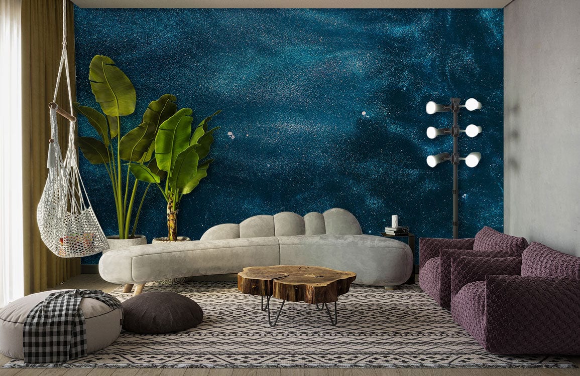 Wallpaper mural featuring a shimmering dark ocean scene, perfect for decorating the living room.