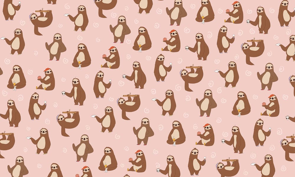 a mural of a pink sloth on wallpaper that may be used for home décor.