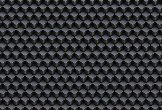 Wallpaper throughout the room has a square puzzle-like appearance.