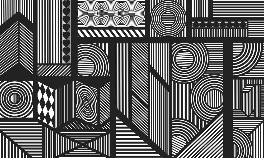 Modern Mechanical Lines Black White Mural