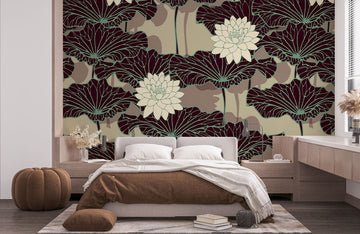 Elegante Muro Decorativo Botanico in Beige con Loto