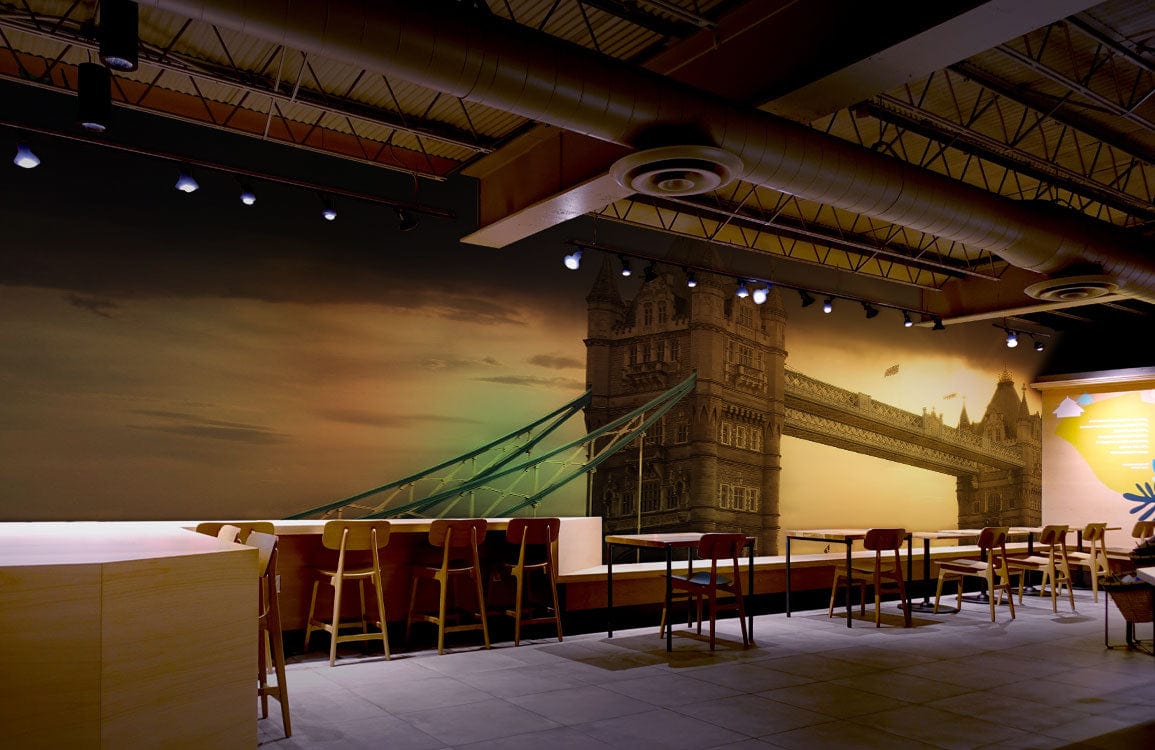 Wallpaper mural featuring a scene of the Tower Bridge for use in decorating the dining room