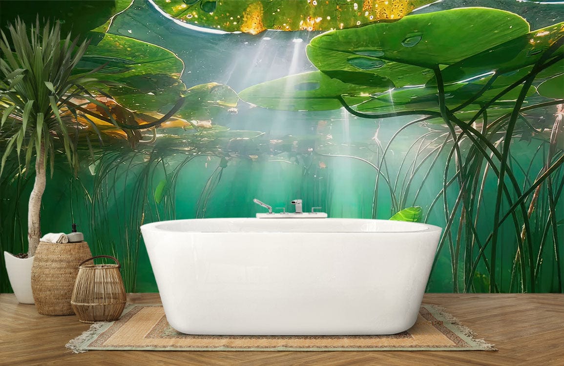 Underwater Pond Scene Wallpaper Mural for Use as Decoration in Bathrooms