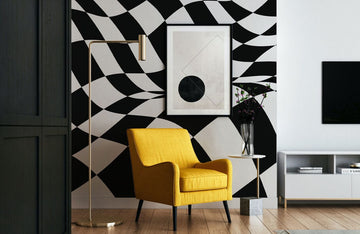 Abstract Black and White Wavy Mural Wallpaper