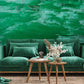 Decorate your living room with this uneven green paint wall mural featuring a wallpaper mural.