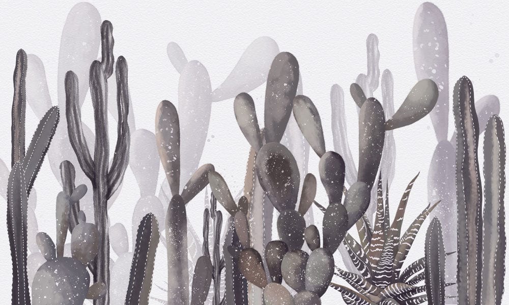 Muro Decorativo a Motivo di Cactus Grigio Moderno