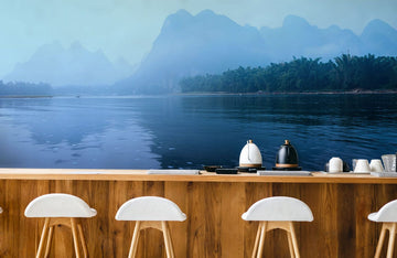 Serene Blue Mountain Mist Wall Mural