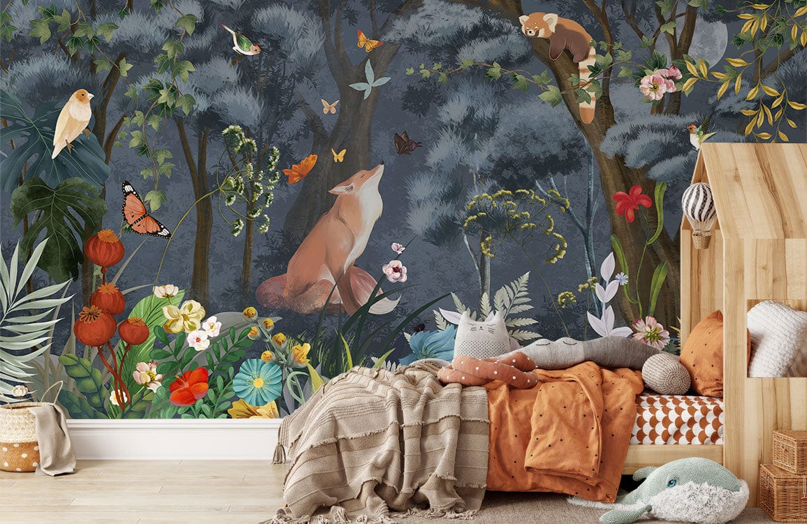 Beautiful Nighttime Forest Scene Wallpaper Mural for Children's Rooms