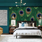 Wallpaper mural featuring a colourful peacock feather design, perfect for use as bedroom decor