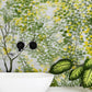 Wallpaper mural for the bathroom with a watercolor painting of spring trees.