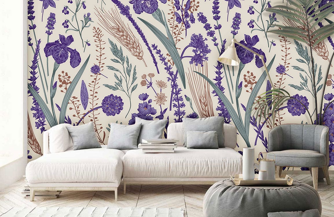 Home Decoration Featuring a Wheat and Lavender Wallpaper Mural