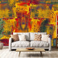 Decorate your living room with a mural including wild colours of paint and wallpaper.