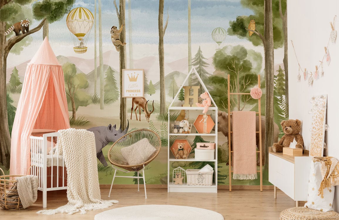 Wild Animals in a Forest Scene Wall Mural for a Child's Room