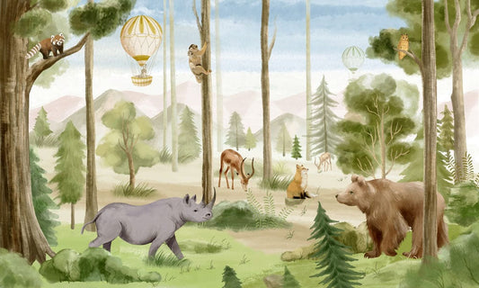 Home Decoration Wallpaper Mural of Wild Animals in a Dry Forest