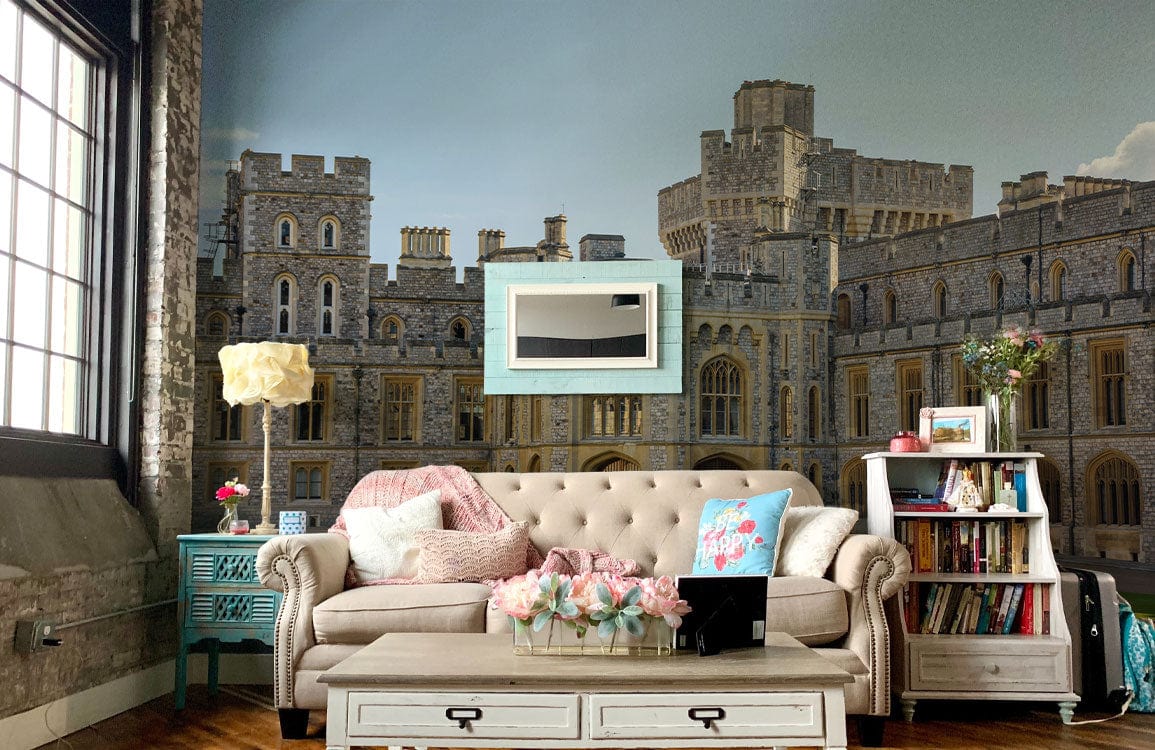 Wallpaper mural featuring the Windsor Castle scene for use in decorating the living room