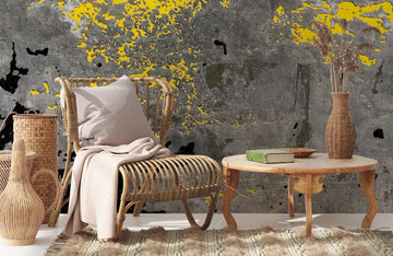 Abstract Yellow Splash Concrete Mural Wallpaper