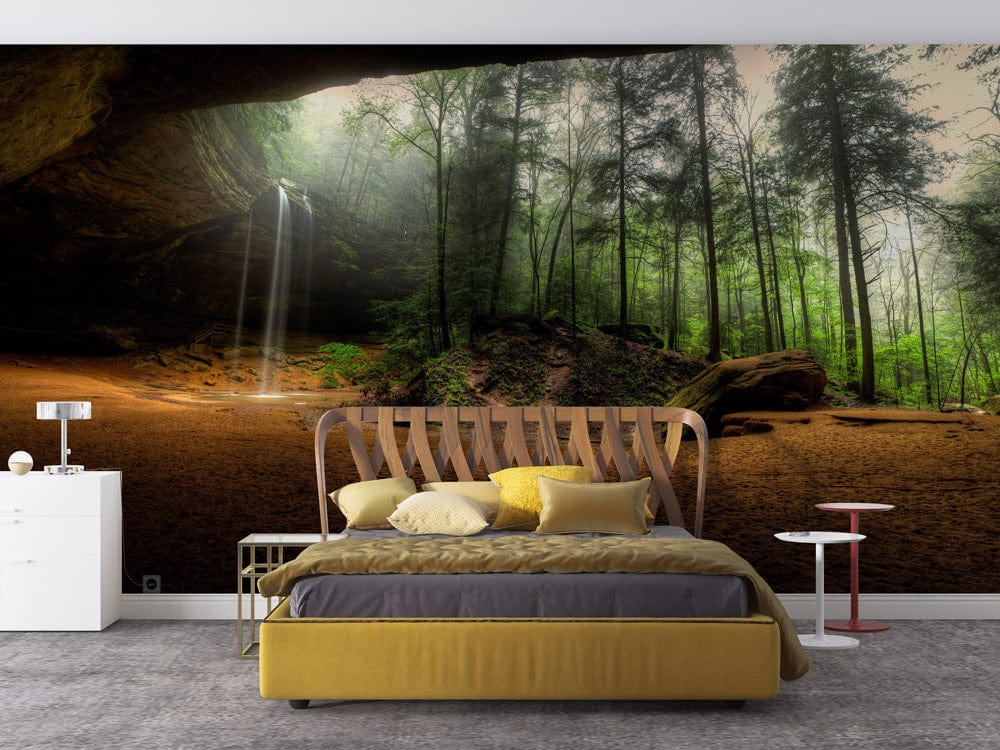 sinkhole landscape with green plants and small waterfalls bedroom wall decoration