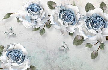 Blue Blooming Roses Elegant Mural Wallpaper