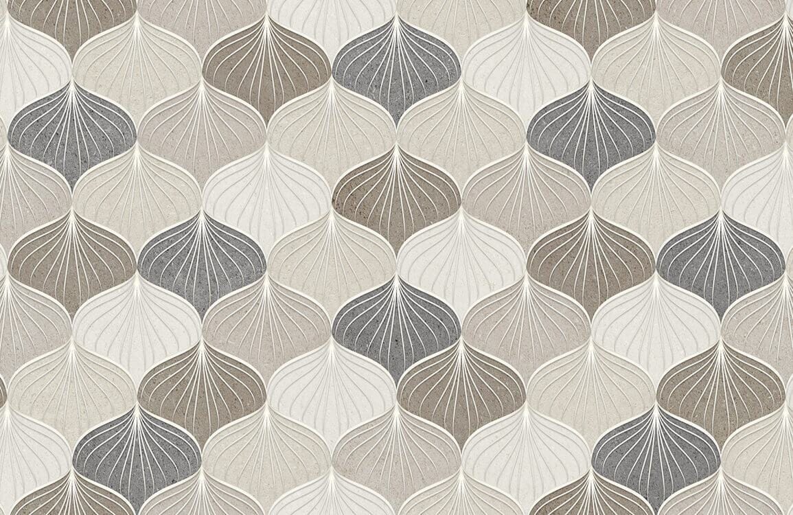 Neutral Geometric Leaf Pattern Mural Wallpaper