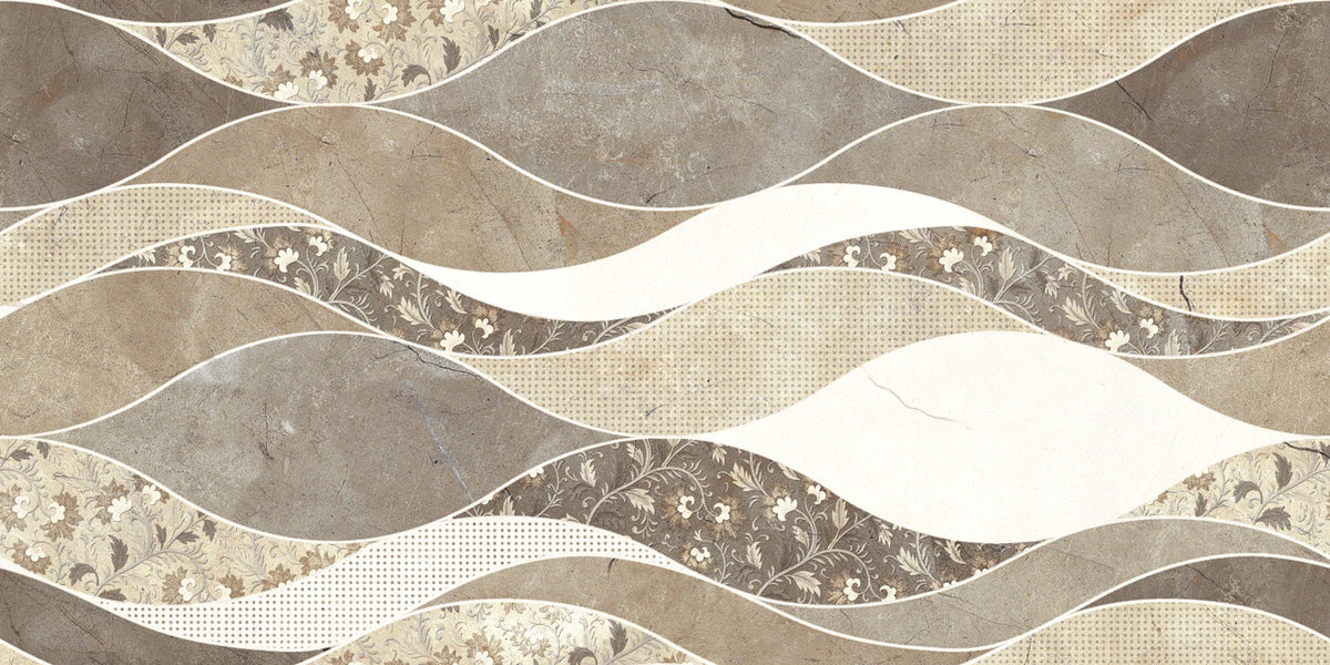 Beige Abstract Floral Wave Mural Wallpaper