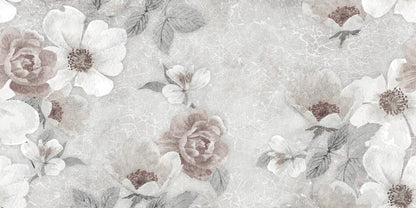 bedroom with a stunning grey and floral wallpaper